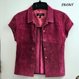 Pink Washable Genuine Suede, Cap Sleeve Top, Arden B, Vintage (mid 90s) Size XS
